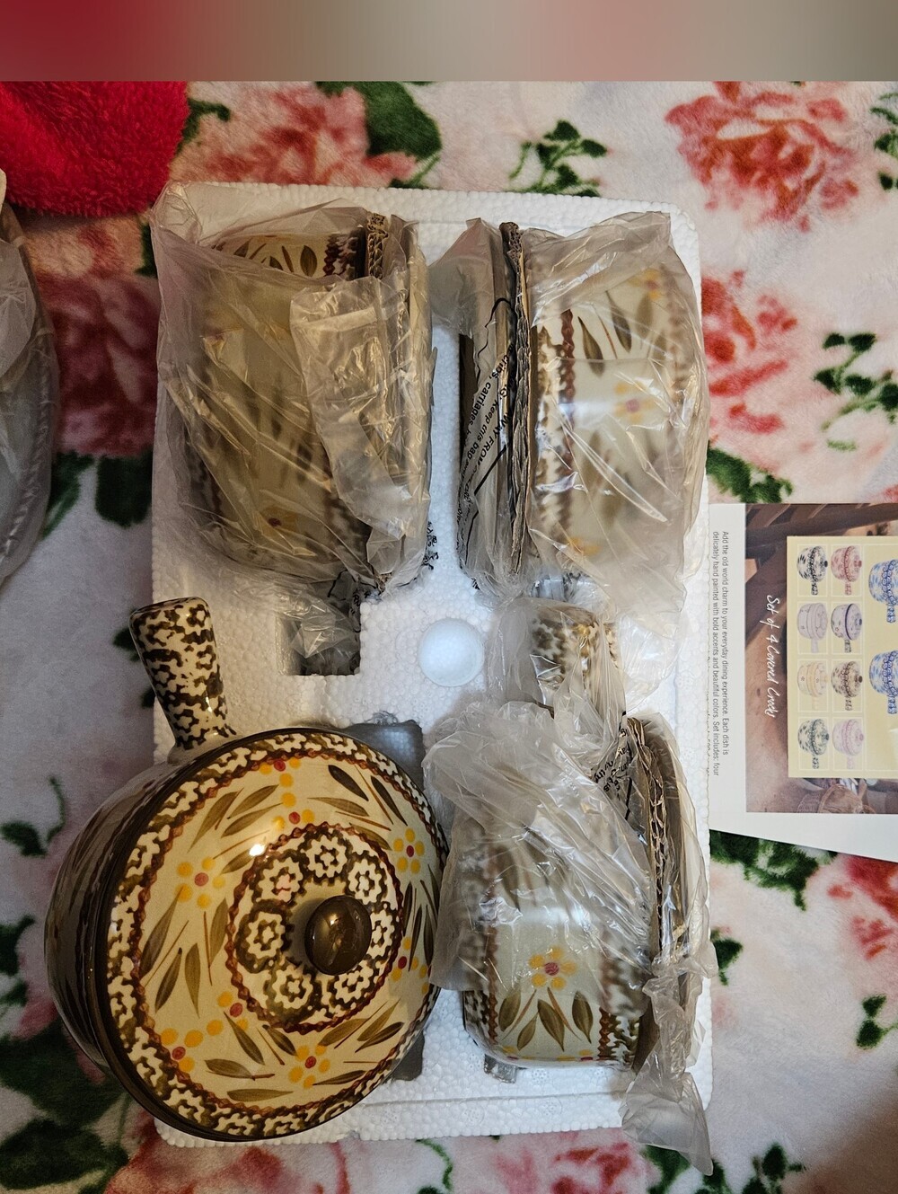 Temptations Cream, Brown and Yellow Floral Ceramic Covered Crock 4 Set